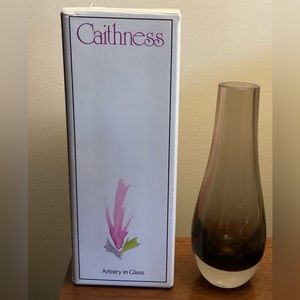 Caithness Glass Vase Smoke Grey to Black Scotland New In Box 7.5 Inches